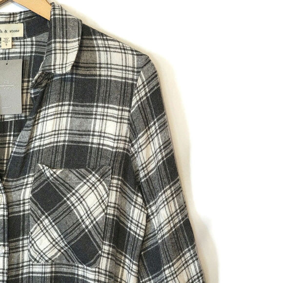 Anthropologie Cloth & Stone Plaid Romper Relaxed Fit Soft Casual Gray White S - Picture 3 of 14